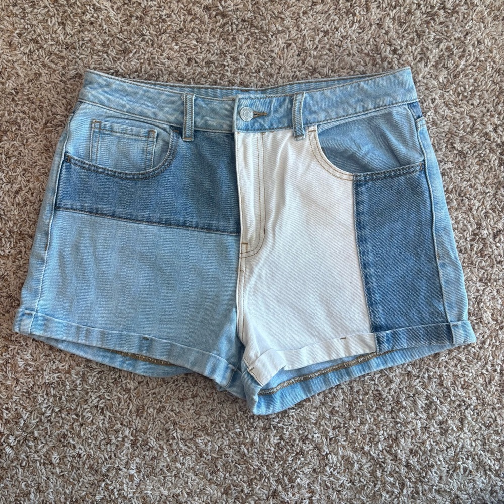 PacSun Colorblock Denim Shorts Size 29 Blue & White